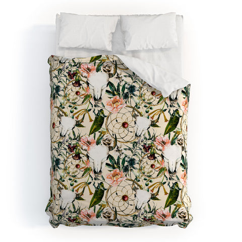 Marta Barragan Camarasa Romantic boho floral skull I Duvet Cover