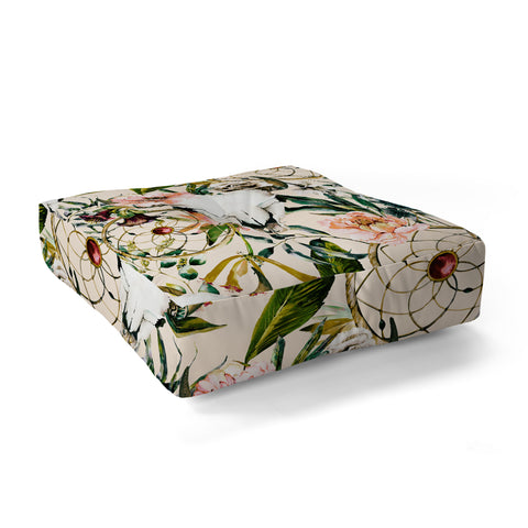 Marta Barragan Camarasa Romantic boho floral skull I Floor Pillow Square