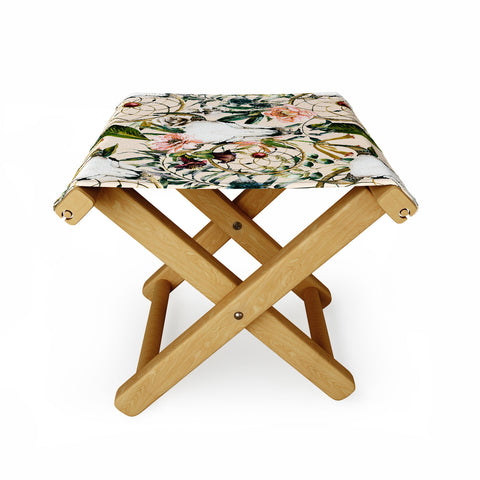Marta Barragan Camarasa Romantic boho floral skull I Folding Stool