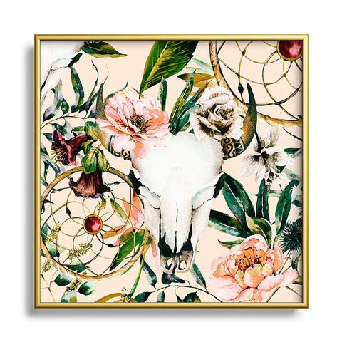 Marta Barragan Camarasa Romantic boho floral skull I Square Metal Framed Art Print