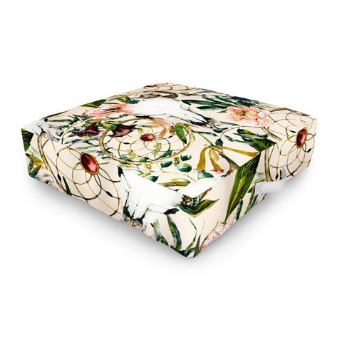Marta Barragan Camarasa Romantic boho floral skull I Outdoor Floor Cushion