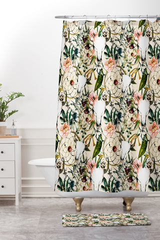 Marta Barragan Camarasa Romantic boho floral skull I Shower Curtain And Mat
