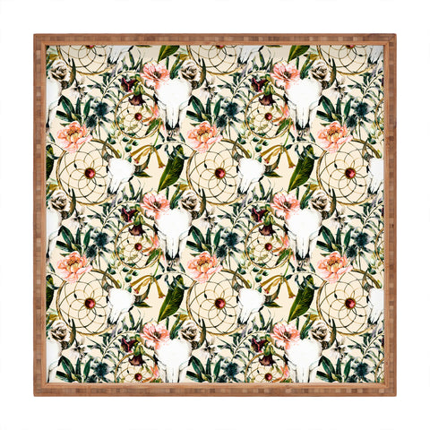 Marta Barragan Camarasa Romantic boho floral skull I Square Tray