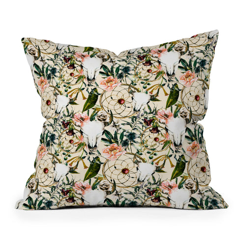 Marta Barragan Camarasa Romantic boho floral skull I Throw Pillow