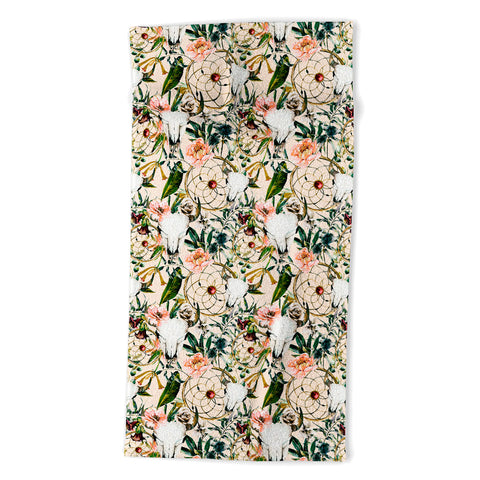 Marta Barragan Camarasa Romantic boho floral skull I Beach Towel