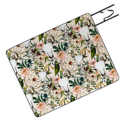 Marta Barragan Camarasa Romantic boho floral skull I Picnic Blanket