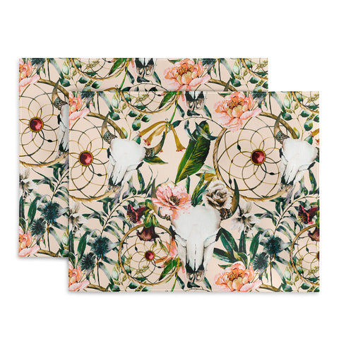 Marta Barragan Camarasa Romantic boho floral skull I Placemat