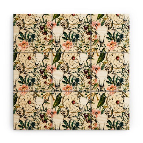 Marta Barragan Camarasa Romantic boho floral skull I Wood Wall Mural