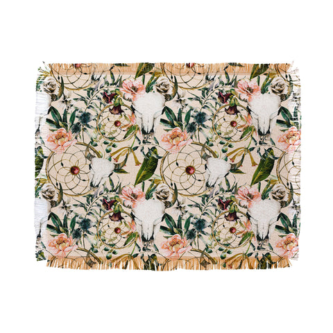 Marta Barragan Camarasa Romantic boho floral skull I Throw Blanket