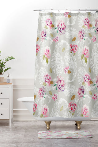 Marta Barragan Camarasa Romantic floral paisley pattern Shower Curtain And Mat