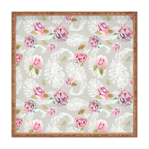 Marta Barragan Camarasa Romantic floral paisley pattern Square Tray