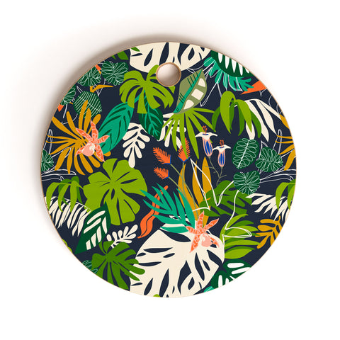Marta Barragan Camarasa Simple dark jungle drawing Cutting Board Round