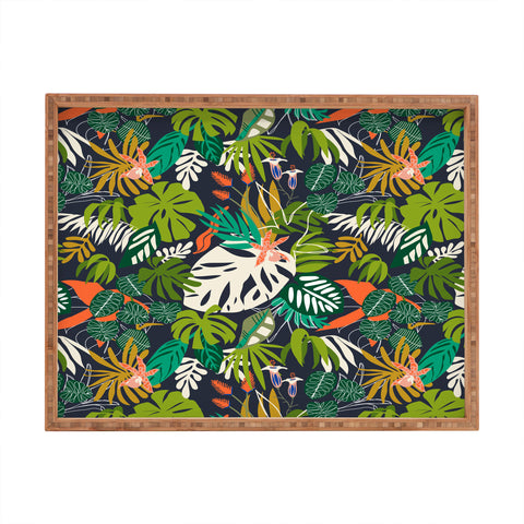 Marta Barragan Camarasa Simple dark jungle drawing Rectangular Tray
