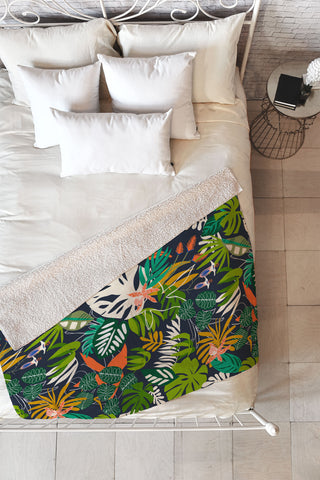 Marta Barragan Camarasa Simple dark jungle drawing Fleece Throw Blanket