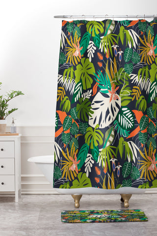 Marta Barragan Camarasa Simple dark jungle drawing Shower Curtain And Mat