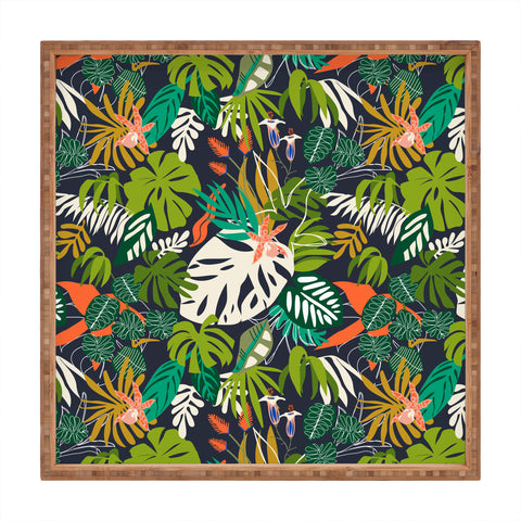 Marta Barragan Camarasa Simple dark jungle drawing Square Tray