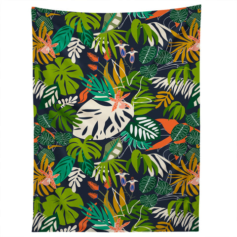 Marta Barragan Camarasa Simple dark jungle drawing Tapestry