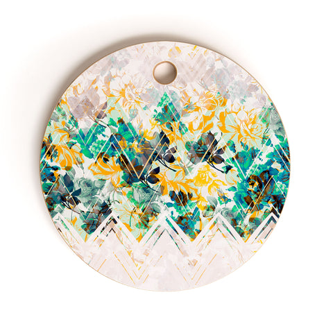 Marta Barragan Camarasa Spring Floral on a geometric background II Cutting Board Round