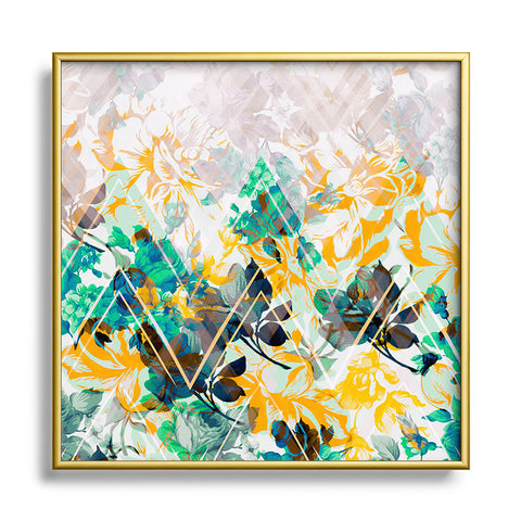 Marta Barragan Camarasa Spring Floral on a geometric background II Square Metal Framed Art Print