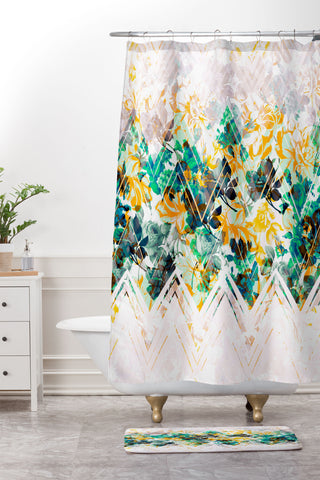 Marta Barragan Camarasa Spring Floral on a geometric background II Shower Curtain And Mat