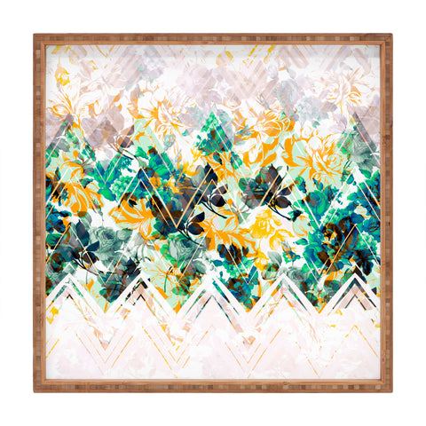 Marta Barragan Camarasa Spring Floral on a geometric background II Square Tray