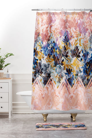 Marta Barragan Camarasa Spring Floral on a geometric background Shower Curtain And Mat
