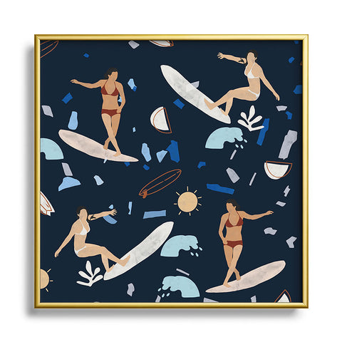 Marta Barragan Camarasa Surfing the terrazzo sea 2 Square Metal Framed Art Print