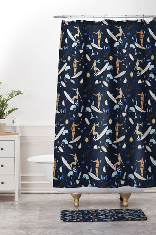 Marta Barragan Camarasa Surfing the terrazzo sea 2 Shower Curtain And Mat