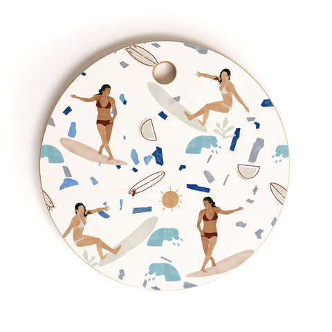 Marta Barragan Camarasa Surfing the terrazzo sea Cutting Board Round
