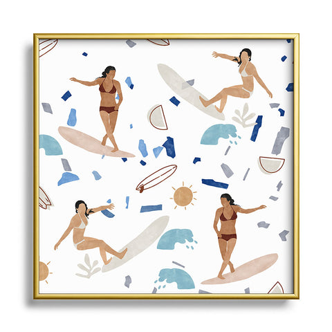 Marta Barragan Camarasa Surfing the terrazzo sea Square Metal Framed Art Print