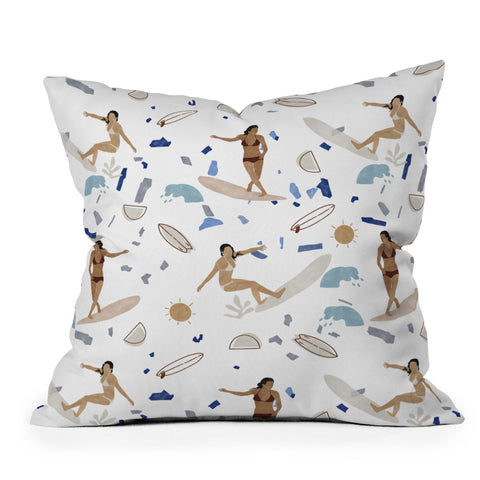 Marta Barragan Camarasa Surfing the terrazzo sea Throw Pillow