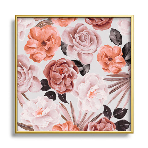 Marta Barragan Camarasa Terracotta Flowered Garden Metal Square Framed Art Print