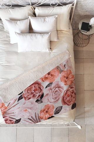 Marta Barragan Camarasa Terracotta Flowered Garden Fleece Throw Blanket