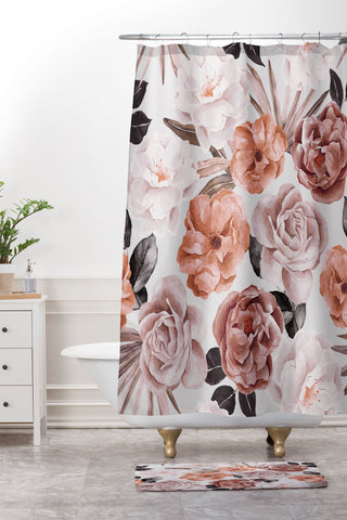 Marta Barragan Camarasa Terracotta Flowered Garden Shower Curtain And Mat