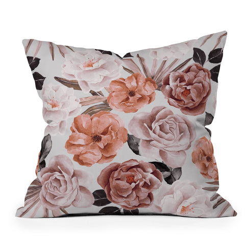Marta Barragan Camarasa Terracotta Flowered Garden Throw Pillow