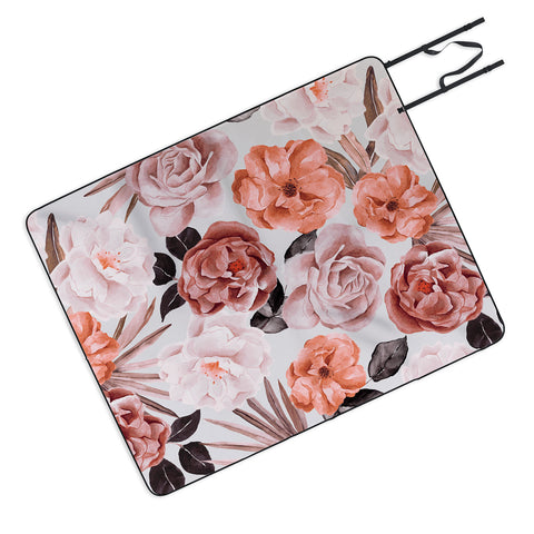 Marta Barragan Camarasa Terracotta Flowered Garden Picnic Blanket