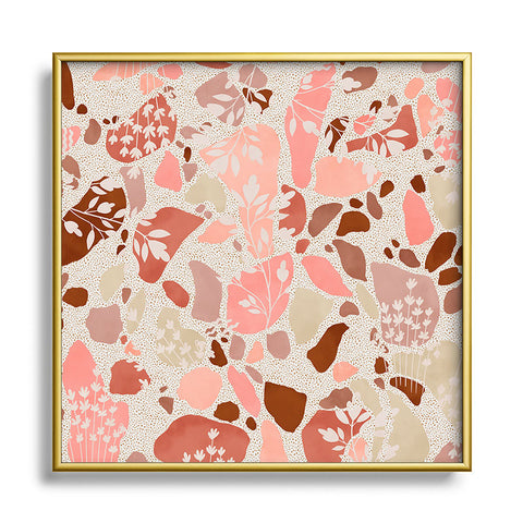 Marta Barragan Camarasa Terrazzo of dots and plants Square Metal Framed Art Print