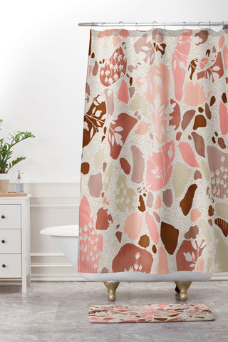 Marta Barragan Camarasa Terrazzo of dots and plants Shower Curtain And Mat