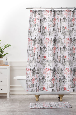 Marta Barragan Camarasa Toile de Jouy Between eras Shower Curtain And Mat