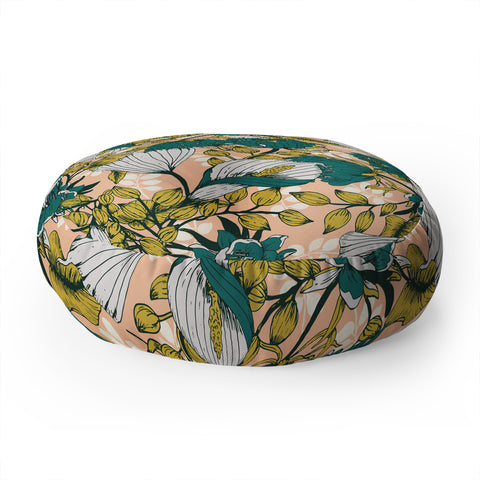 Marta Barragan Camarasa Tropical autumnal bloom Floor Pillow Round