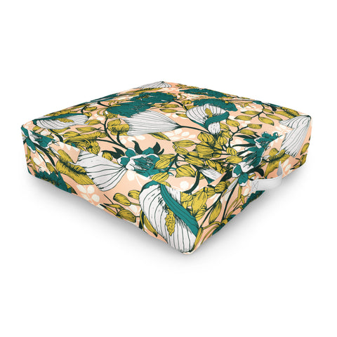 Marta Barragan Camarasa Tropical autumnal bloom Outdoor Floor Cushion