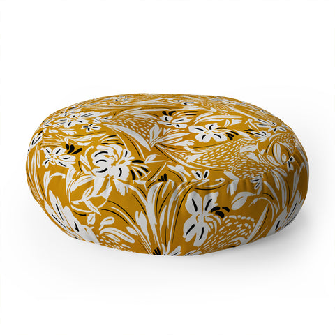 Marta Barragan Camarasa Tropical floral brush strokes Floor Pillow Round