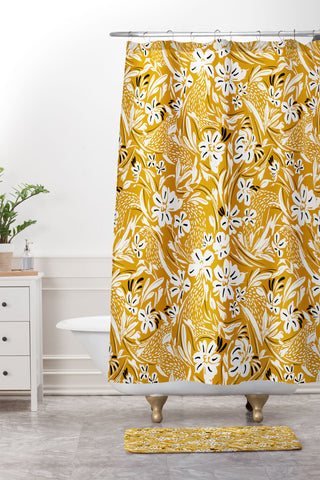 Marta Barragan Camarasa Tropical floral brush strokes Shower Curtain And Mat