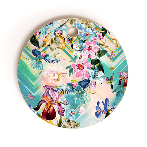 Marta Barragan Camarasa Tropical Flowery Fractal Cutting Board Round