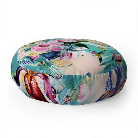Marta Barragan Camarasa Tropical Flowery Fractal Floor Pillow Round