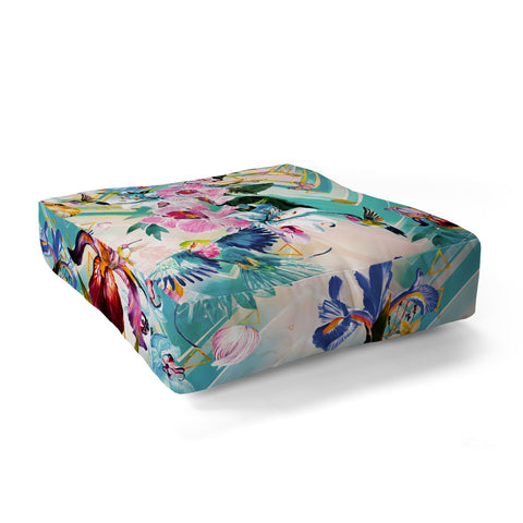 Marta Barragan Camarasa Tropical Flowery Fractal Floor Pillow Square