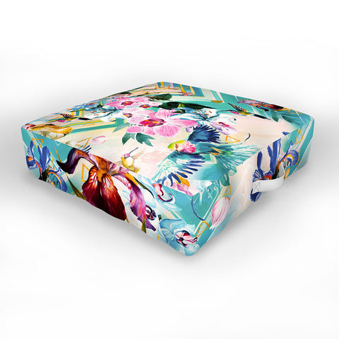 Marta Barragan Camarasa Tropical Flowery Fractal Outdoor Floor Cushion