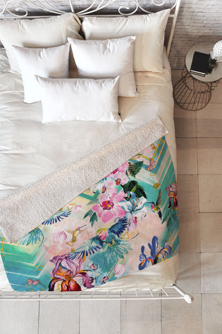 Marta Barragan Camarasa Tropical Flowery Fractal Fleece Throw Blanket