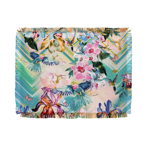 Marta Barragan Camarasa Tropical Flowery Fractal Throw Blanket
