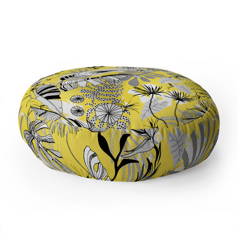 Marta Barragan Camarasa Tropical gray ya yellow Floor Pillow Round